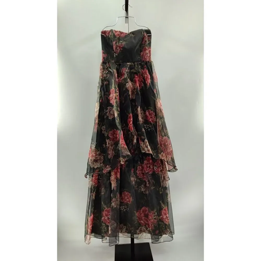 Lulu's Black Strapless Floral Evening Gown - Picture 2 of 3